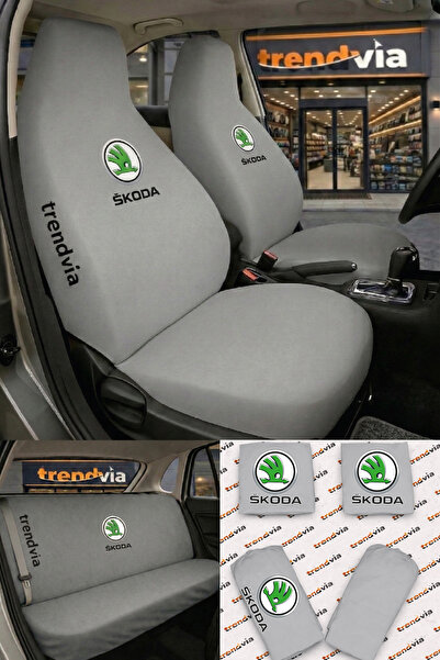 trivexa غطاء مقعد السيارة بشعار سكودا، طقم أمامي وخلفي – غطاء حماية عالمي للم...