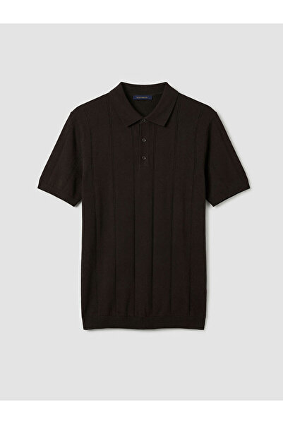 LC Waikiki Tricou tricotat pentru bărbați, maro, cu guler polo și dungi