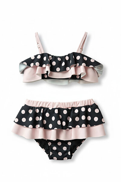 Minipodyum Set bikini pentru fete, cu volane, cu imprimeu cu buline și absorb...