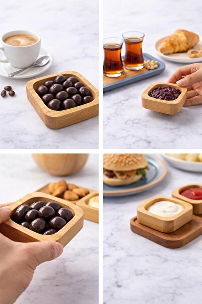 NEWNOW Set of 6 Mini Bamboo Sauce Bowls, Turkish Delight Bowls 6.5 cm – Natur...