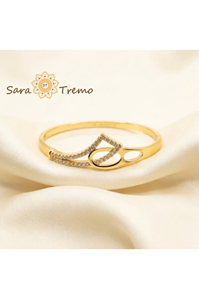 SaraTremo Brățară Armonia Formelor – Brățară fixă placată cu aur de 14K cu Zi...