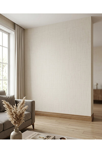 Oskar açık krem renkte hasır desenli silinebilir duvar kağıdı 5 metrekare