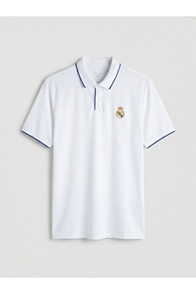 LC Waikiki Beyaz Polo Yaka Real Madrid Nakışlı Erkek Spor Tişört