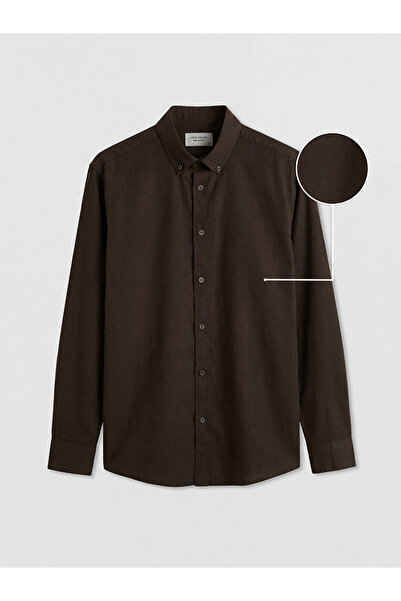 LC Waikiki Brown Regular Fit Linen Look Men's Shirt