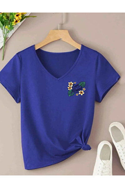 SUNFREE Tricou de bază pentru femei, cu mânecă scurtă, cu decolteu în V și im...