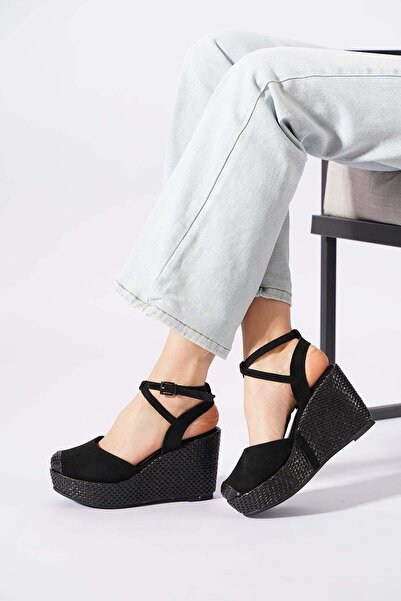 Moda Pie Дамски сандали Gekas с танкетна подметка, сламена подметка, с отворе...