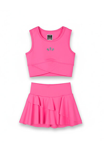 Minipodyum Girl's Top and Bottom Set Sports Shorts with Skirt