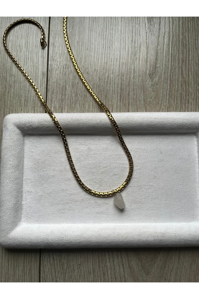 Pel Design Raw Pink Quartz Stone Thick Steel Necklace Handmade Non-Tarnishing