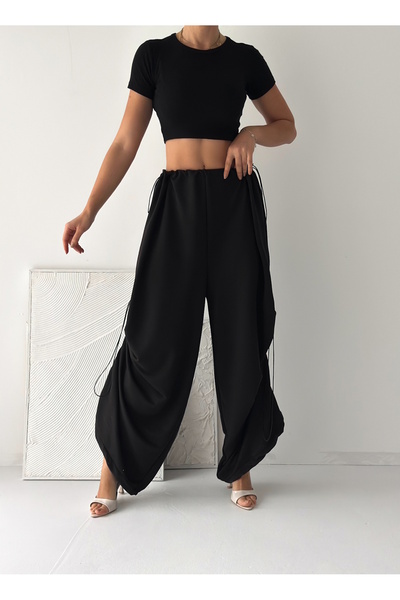 MaxiMor Women's Two-Strap Adjustable Waistband with Wide Legs and Side Drawst...