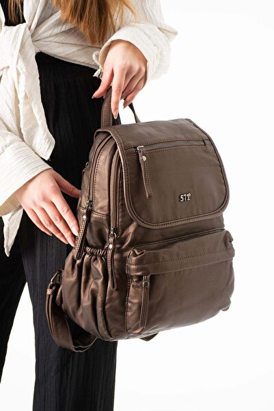 571 Collections Çanta Washed Leather Backpack Bronze Model: (571-14-11m)
