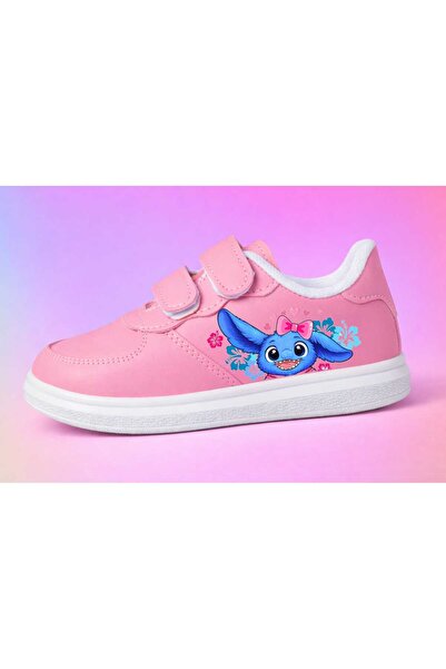 lias desing حذاء رياضي للأطفال بشريط وردي مطبوع عليه شريط وردي وطبعة وحش أزرق...