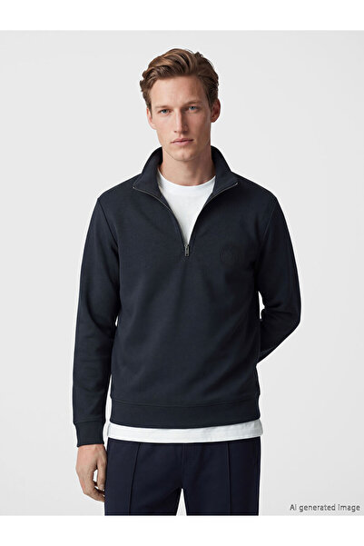 LC Waikiki Anthracite Zippered Stand Collar Embroidered Men's Sweatshirt