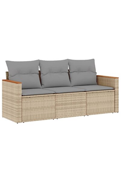 vidaxl Set canapele de grădină, 3 piese, cu perne, bej, poliratan