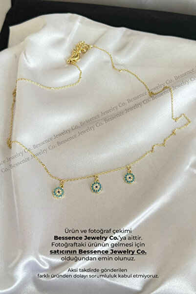 Bessence Jewelry Co 14K Gold VIP Nazar Boncuklu Zarif Minimal Kolye, 45 CM