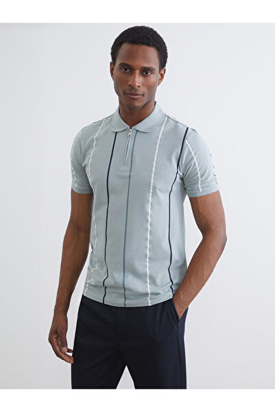LC Waikiki Green Polo Collar Striped Pique Men's T-Shirt