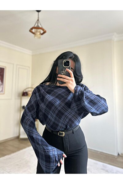 YELZEY BUTİK Plaid Pattern Flounce Blouse