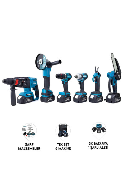 POWER BLACK 6'lı Set Kömürsüz Kırıcı Delici Hilti Vidalama Taşlama Somun Sökm...