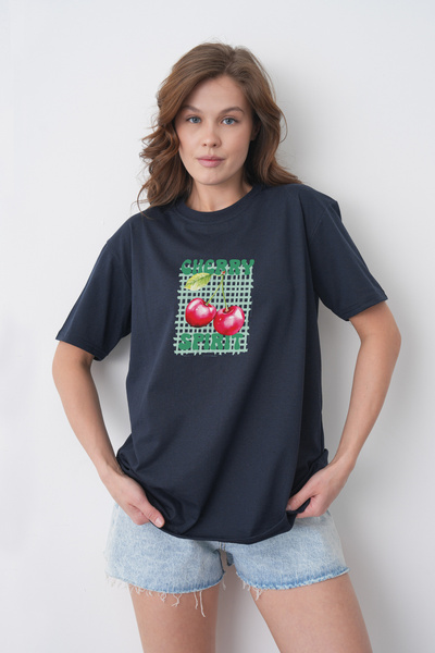TREND EMMODA Tricou de damă, în stil de vară, din bumbac, albastru marin, cu ...