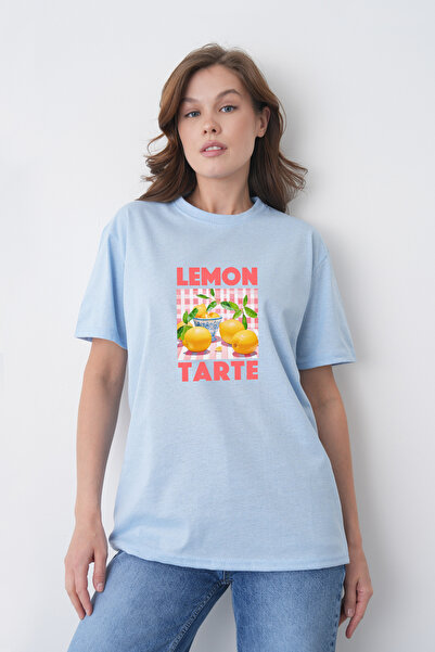 TREND EMMODA Tricou de damă, stil de vară, cu imprimeu cu lămâie, cu gât rotu...