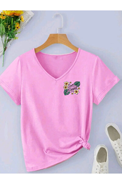 SUNFREE Tricou de bază pentru femei, cu mânecă scurtă, cu decolteu în V și im...