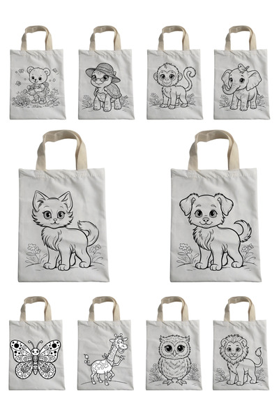 Elbasan Tekstil 10 قطع من حقائب الرسم المزخرفة بأشكال الحيوانات اللطيفة مقاس ...