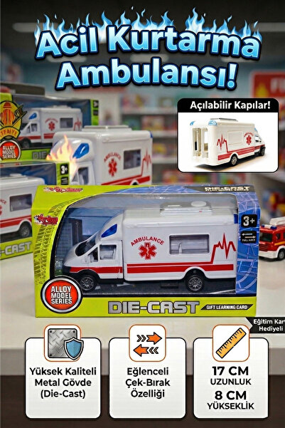 craftivio Vardem Metal Oyuncak Ambulans - Çek Bırak Özellikli, Açılabilir Ark...
