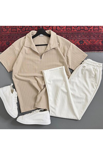 WENMİNG Men's Sahra Fabric T-Shirt Pants Bottom Top Set