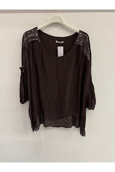 della moor Bluză din mătase căptușită, cu mâneci lungi, pliabilă, cu paiete l...