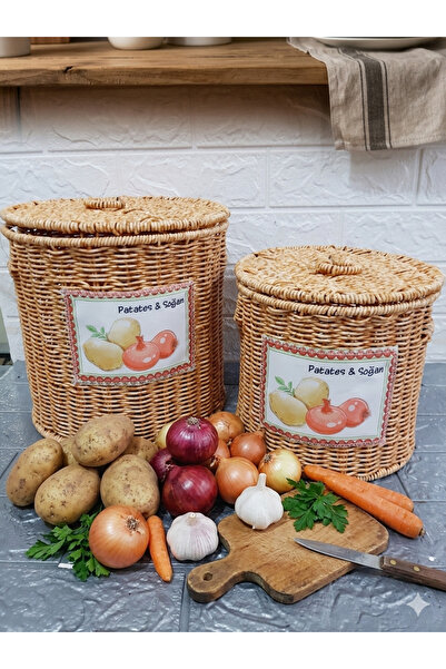 sever ithalat Rattan Kapaklı Papates & Soğanlık & Sebzelik Mutfak Düzenleyici...