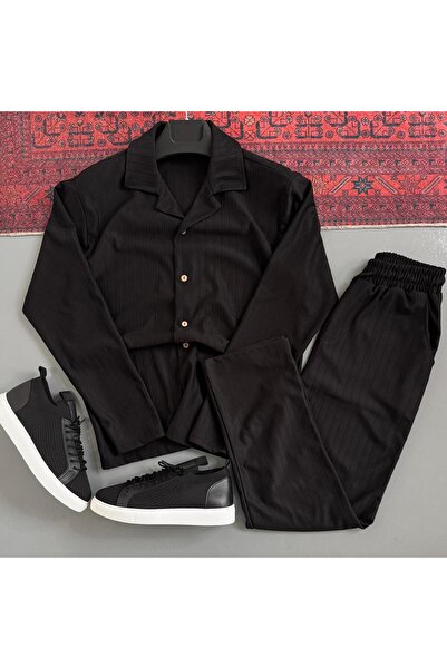 WENMİNG Set de pantaloni și cămașă cu dungi din țesătură Sahra pentru bărbați