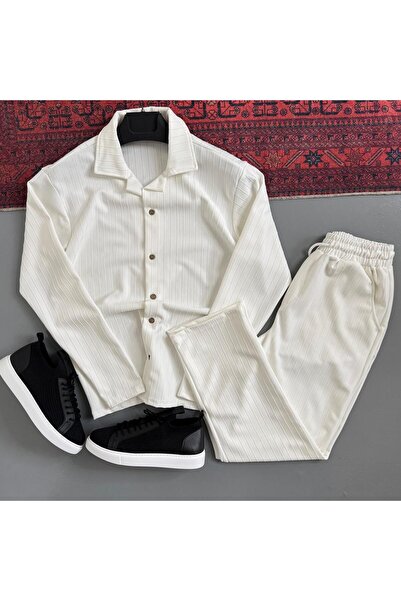 WENMİNG Men's Sahra Fabric Striped Pants Shirt Bottom Top Set