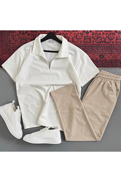 WENMİNG Men's Sahra Fabric T-Shirt Pants Bottom Top Set