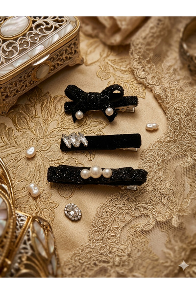 roseberry 3’lü siyah kadife pens tokalar doğum günü bayram hediyelik