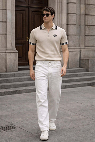 elkumoda Men's Polo Collar T-Shirt Half Zipper Smart-Casual Fit T-Shirt Cotto...