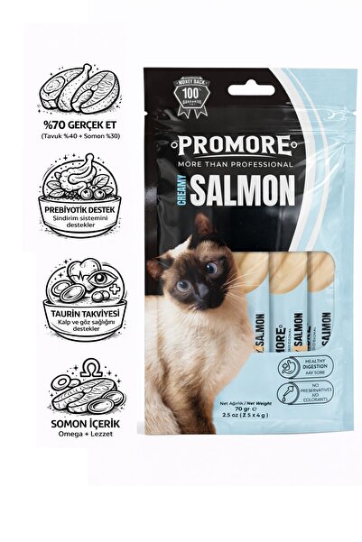 Promore Creamy Salmon Kedi Krema Ödül Maması 70 gr (5x14 gr) %70 Gerçek Et, T...