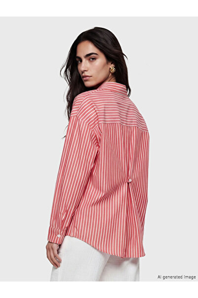 LC Waikiki Natuvera Red Striped Poplin Women's Shirt with Nevavm Difference -...