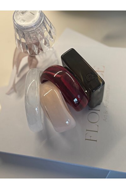 Xui Trend Marka (Zra) Model Reçine Kemik Bileklik-Beyaz Şeffaf Detaylı Kare F...