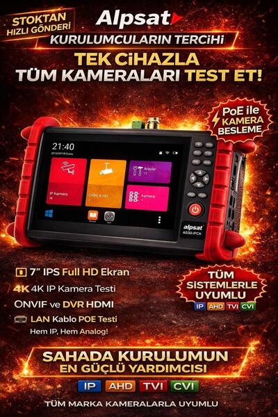 Alpsat AS033 Profesyonel Kamera Test Cihazı 4K PoE ONVIF 7” IPS | IP AHD TVI ...