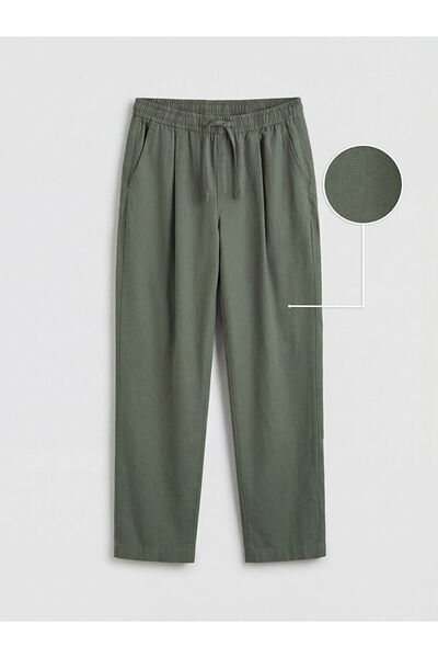 LC Waikiki Green Standard Fit Linen-Look Pleated Men's Trousers