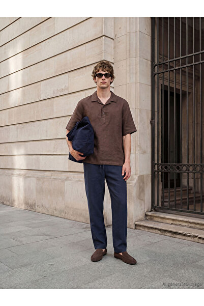 LC Waikiki Navy Blue Loose Fit Textured Men's Trousers