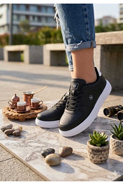 Moda Kadıköy Women's Black and White Maria Seasonal Sneaker Shoes