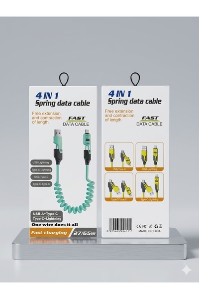 ENNOVA 4-in-1 Retractable Spring Data Cable – 65W Fast Charging USB-C & Light...