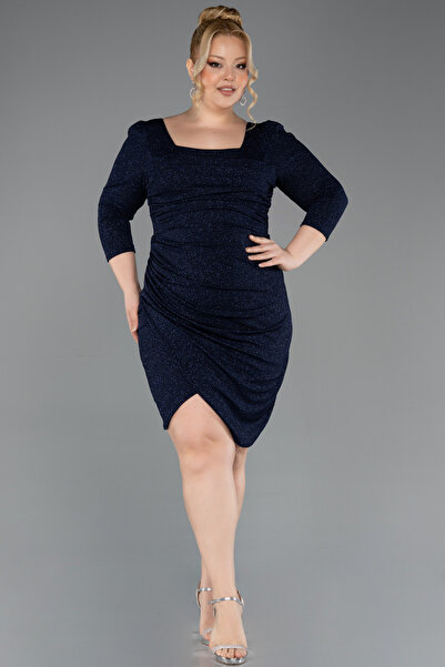Efelif Capri Sleeve Short Glitter Plus Size Event Evening Dress Abk41159