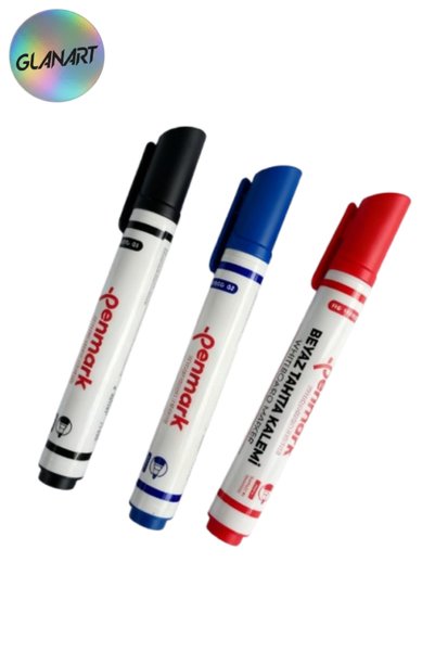 Glanart kolay silinebilir 3 renk tahta kalemi seti board marker seti penmark