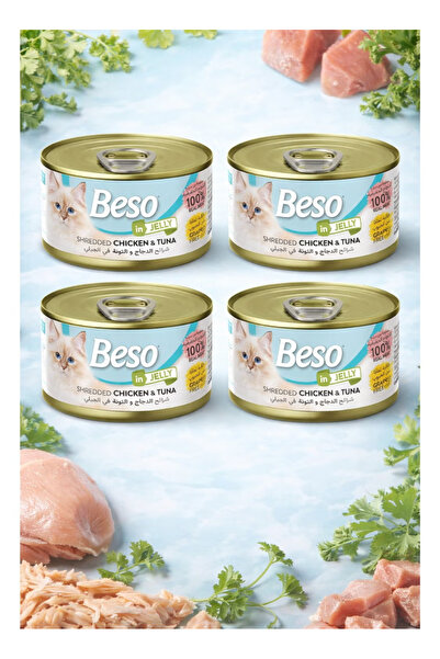 Beso Wet Food for Cats Chicken and Tuna Strips in Jelly 100% Real Meat Premiu...
