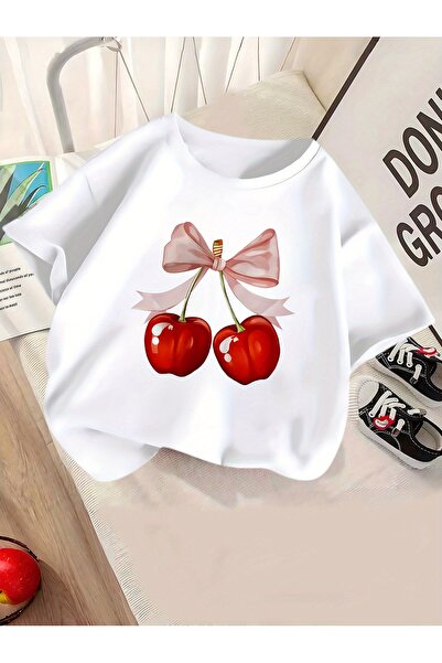 cc collection Κοριτσίστικο μπλουζάκι με στάμπα κεράσια, άνετο και αναπνεύσιμο...