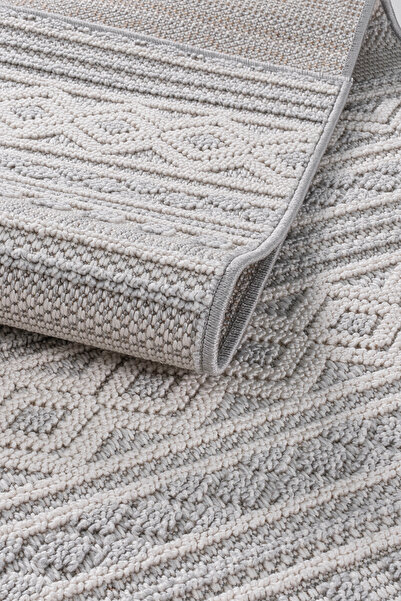 KİLİMİZ TEKSTİL Gri Bohem İskandinav Bukle Loop Sisal Halı Yolluk Kesme Kenar...