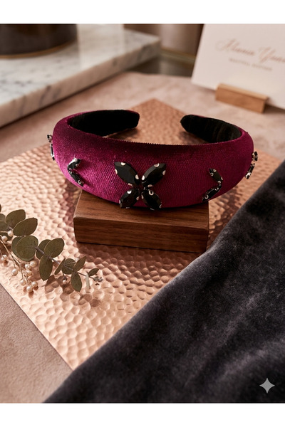roseberry Bordo kadife taşlı taç özel gün bayram hediyelik