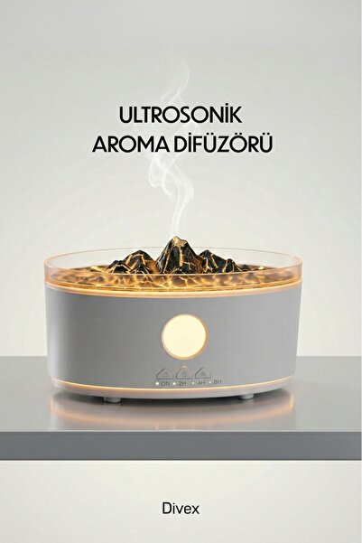 Divex Işıklı Alev Efektli Ultrasonik Aroma Difüzörü - Volkan Efektli Hava Nem...