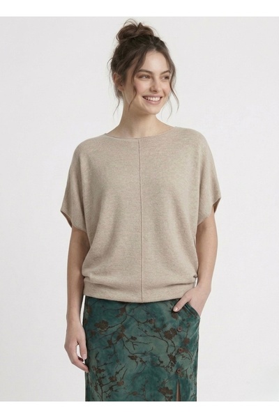 Neden Tekstil Women's Basic Relaxed Beige Linen Blouse